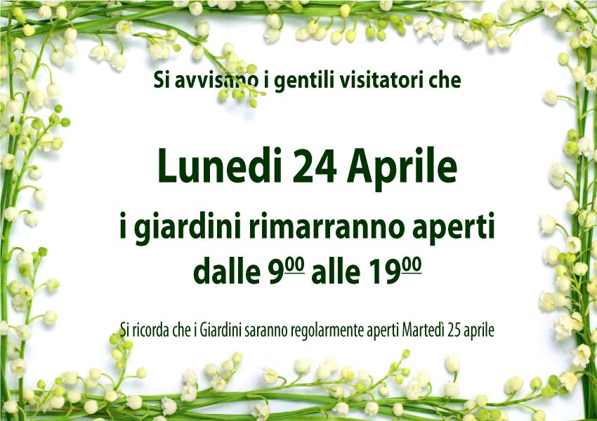 Apertura straordinaria, Lunedì 24 aprile, dalle 9 alle 19